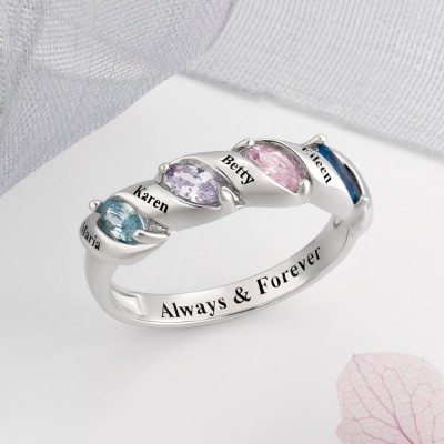 Personalized Spiral Marquise Row Name Ring