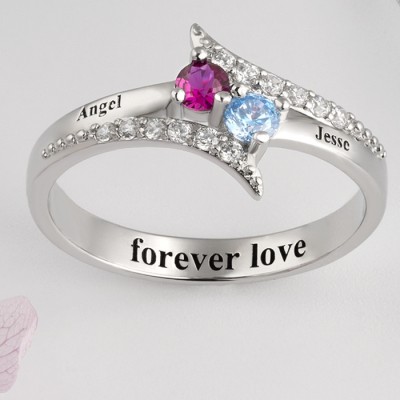 S925 Sterling Silver Personalized Birthstone Promise Ring With Engraving