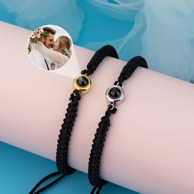 Personalized Memorial Photo Projection Bracelet in Braided Rope
