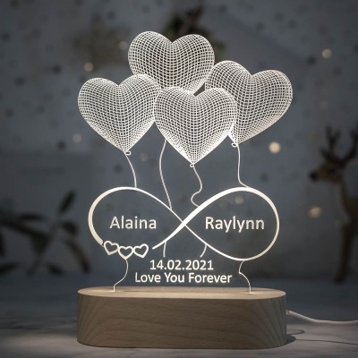 Personalized 3D Illusion Lamp Night With Names Engraved For Her Girlfriend Wife