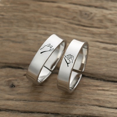 Promise Fingers Personalized Matching Ring Pinky Swear Stacking Ring Set of 2
