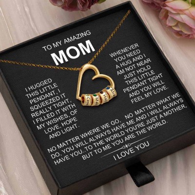 To My Mom Personalized Heart Necklace with Kids Name Beads For Mother's Day Christmas Gift Ideas