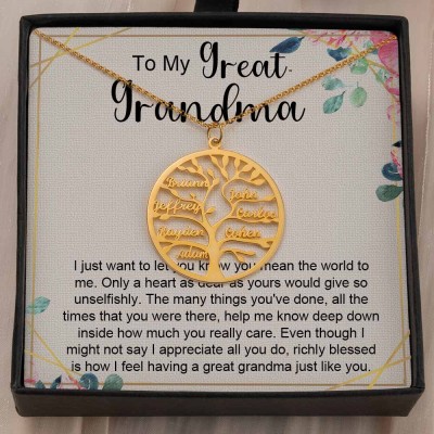 To My Great Grandma Family Tree Necklace From Grandchildren Gift Ideas For Grandma Mother's Day
