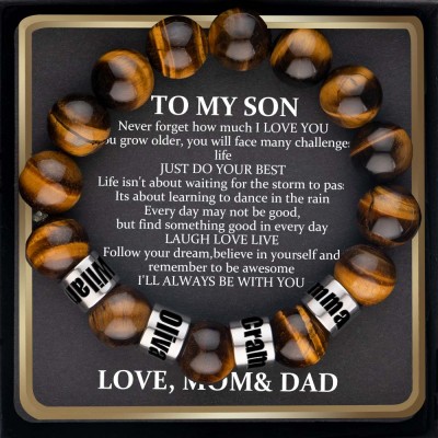 Custom To My Son Tiger Eye Healing Beads Bracelet From Dad