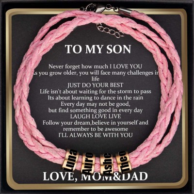 To My Son Personalized Pink Beaded Name Bracelet From Dad Gift