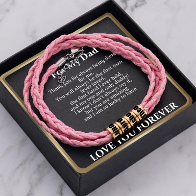 To My Dad Personalized Pink Beaded Bracelet With Kids Name For Father's Day Gift Ideas