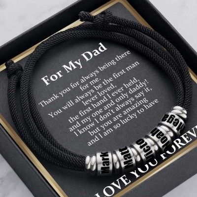 Custom To My Dad Black Beaded Bracelet with Kids Name For Father's Day