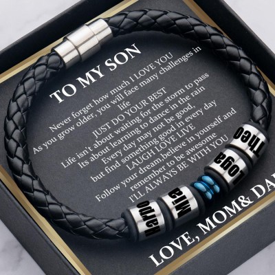 Custom To My Son Name Beaded Black Bracelet From Dad Gift