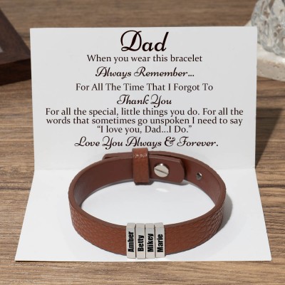 To My Dad Custom Beads Brown Bracelet With Kids Name For Father's Day Gift Ideas