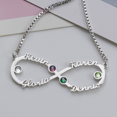 Infinity 4 Names Necklace With Birthstones