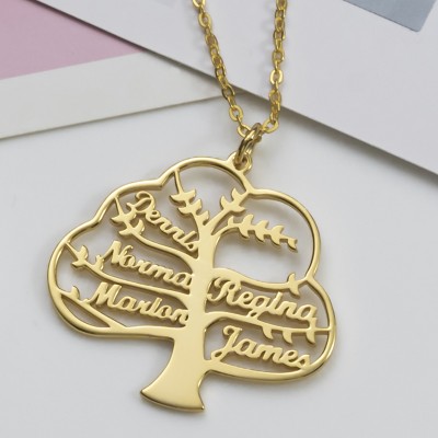 Personalized Family Tree Name Engraved Necklaces Christmas Gift