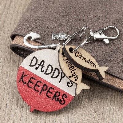 Father's Day Personalized Fishing Keychain With Kids Names Daddy Grandpa's Keepers