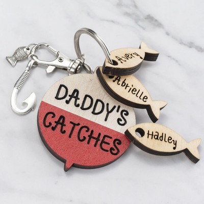 Father's Day Gift Personalized 1-10 Name Engraved Fishing Keychain Daddy Dad Grampa's Catcher