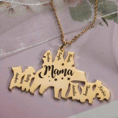 Personalized Mama Bear Necklace 1-8 Names For Mother's Day Gift