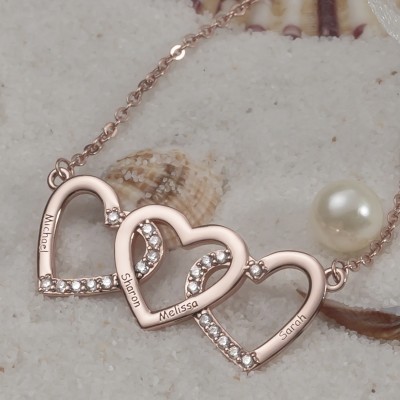 18K Rose Gold Plating Personalized Hearts Engraved Name Necklace Valentine's Day Gift