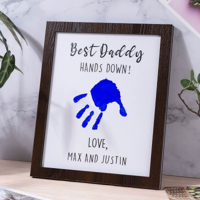 Best Daddy Hands Down Kids Child Handprint Frame With Personalized Name Engraving DIY Present