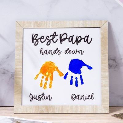 Best Papa Hands Down Kids Handprint Frame With Name DIY Present Father's Day
