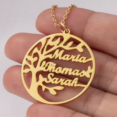 Personalized Family Tree Name Engraved Necklaces For Grandma Mom Gift