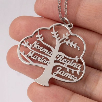 Personalized Family Tree Name Engraved Necklaces Christmas Gift