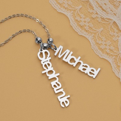 Silver Personalized Vertical Engraving Name Necklace 