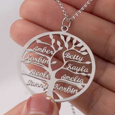 Silver Personalized Family Tree 1-9 Name Engraved Necklace