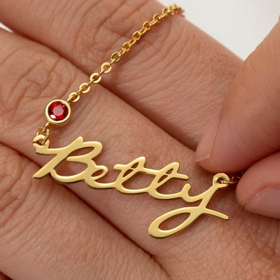 Personalized Customized " Carrie " Style Name Necklace With Birthstone