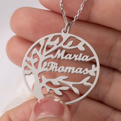 Silver Personalized Family Tree Name Engraved Necklaces For Grandma Mom Gift
