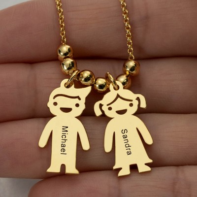 Personalized Engraved Name Necklaces With 1-10 Children Kids Charms