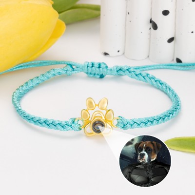 Custom Memorial Photo Projection Paw Charm Bracelet For Pet Lover