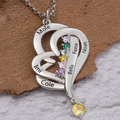 Custom Heart Necklace With 6 Names and Birthstones For Mother's Day Christmas Birthday Gift Ideas