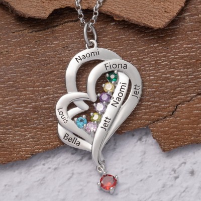 Custom Heart Necklace With 7 Names and Birthstones For Mother's Day Christmas Birthday Gift Ideas