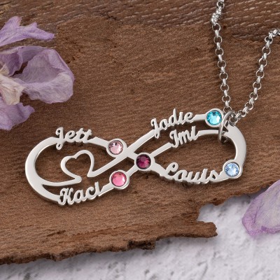 Custom Infinity Necklace With 5 Names and Birthstones For Mother's Day Christmas Gift Ideas