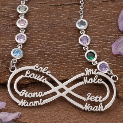 Custom Infinity Necklace With 8 Names and Birthstone For Mother's Day Christmas Gift Ideas