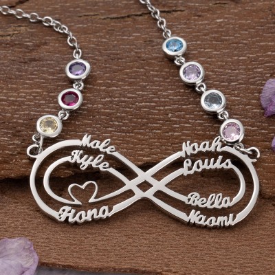 Custom Infinity Necklace With 7 Names and Birthstone For Mother's Day Christmas