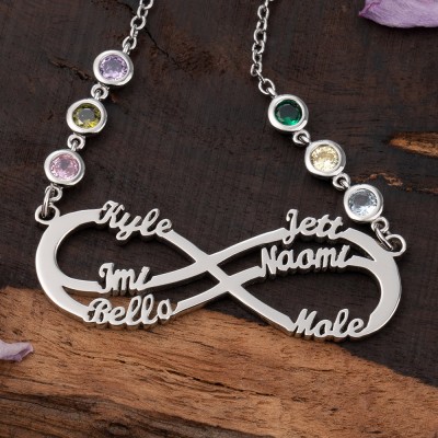 Custom Infinity Necklace With 6 Names and Birthstone For Mother's Day Christmas Gift Ideas