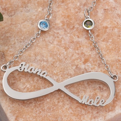 Custom Infinity Necklace With Her Him Name and Birthstone For Anniversary Valentine's Day Gift Ideas