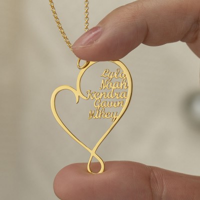 Personalized Hug and Love Heart Names Necklace With 1-8 Names