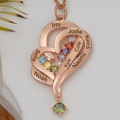 Custom Heart Necklace With 8 Names and Birthstones For Mother's Day Christmas Birthday Gift Ideas