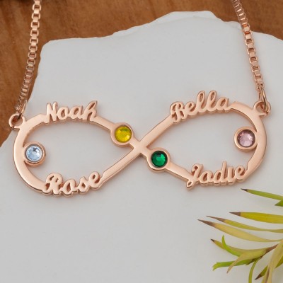 Custom Infinity Necklace With 4 Names and Birthstones For Mother's Day Christmas Gift Ideas