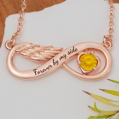 Custom Infinity Angel Wing Necklace With Birthstone
