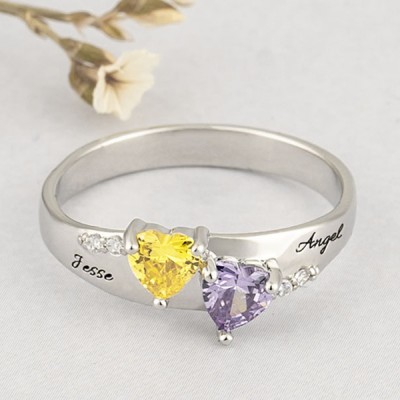 Double Heart Birthstone Promise Ring