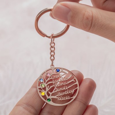 Personalized 1-5 Engraving Names with Birthstone Key Chain Gift