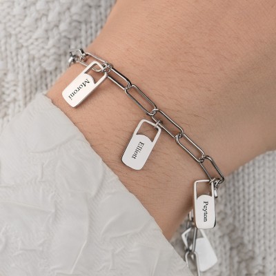Personalized Rory Chain Link Bracelet With Custom Name Charms in Silver