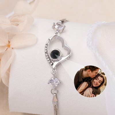 Custom Photo Projection Heart Bracelet For Couple Soulmate Valentine's Day Gift Ideas