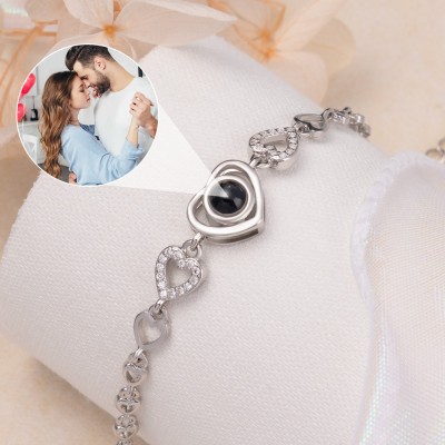 Custom Photo Projection Heart Charm Bracelet For Couple Soulmate Valentine's Day Gift Ideas