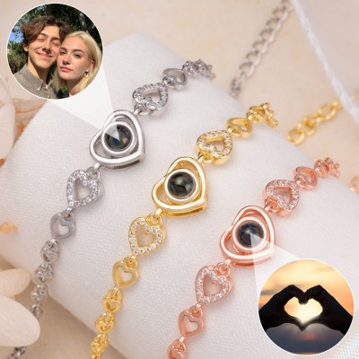 Custom Photo Projection Heart Charm Bracelet For Couple Soulmate Valentine's Day Gift Ideas