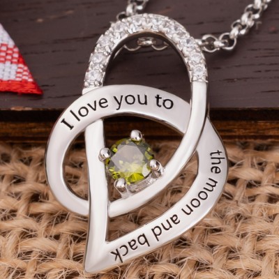 Personalized I Love You To The Moon and Back Heart Necklace For Soulmate Girlfriend Valentine's Day