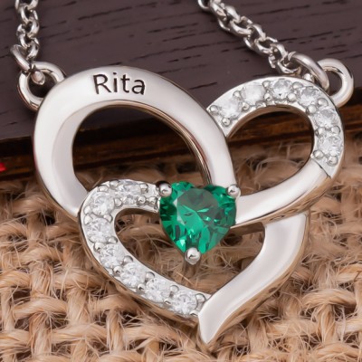 Personalized Heart Birthstone Necklace For Her and Mom