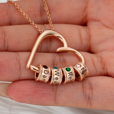 18K Rose Gold Plating Personalized Charming Heart Necklace with Engraved Name Beads For Mom
