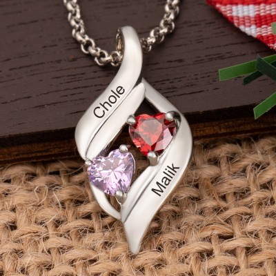 Personalized Couple Name Birthstone Necklaces For Soulmate Girlfriend Valentine's Day